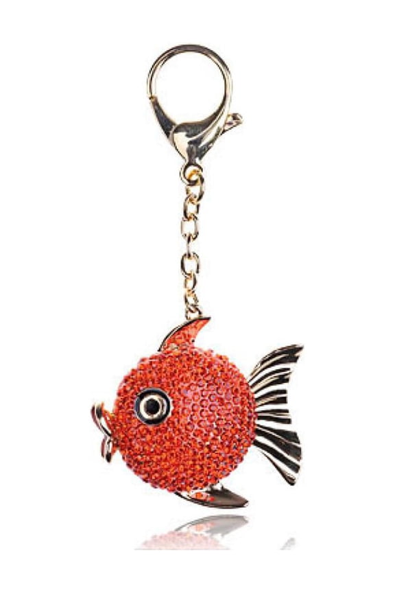 Fat Fireopal Angel Piranha Attack Fish Crystal Rhinestone Keychain