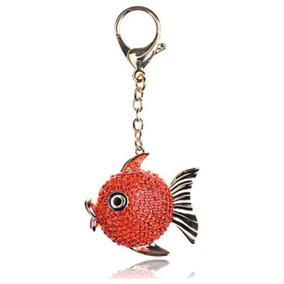 Fat Fireopal Angel Piranha Attack Fish Crystal Rhinestone Keychain