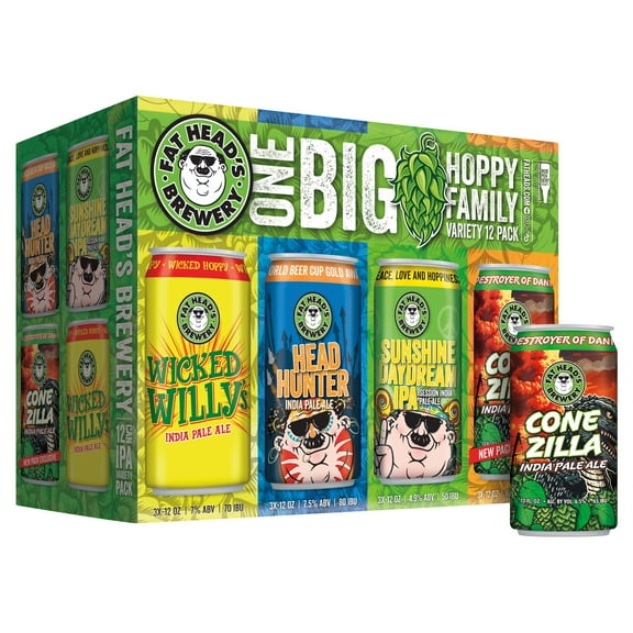 Fat Head's Hoppy Variety Craft Beer, 12 Pack, 12 fl oz Aluminum Cans, 7.5% ABV