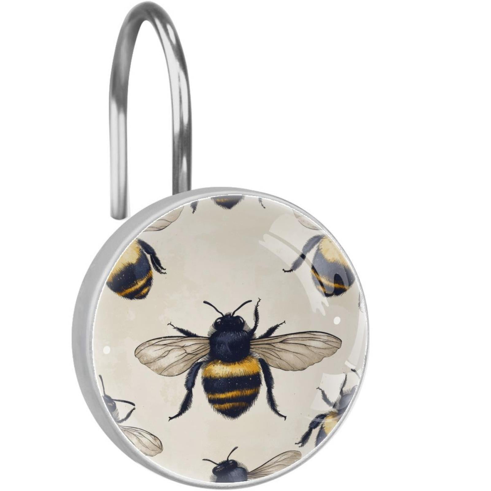 Fat Honey Bees Shower Curtain Hooks Round Crystal Glass, Set of 12 Shower Curtain Rings - Shower Hooks for Curtain Shower Rings