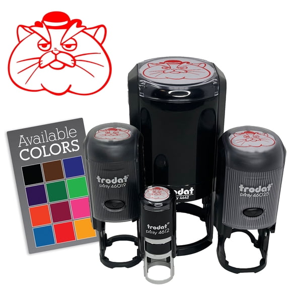 Fat Mobster Cat with Bowler Hat Self-Inking Rubber Stamp Ink Stamper for Stamping Crafting Planners - 1/2 Inch Mini - Red Ink