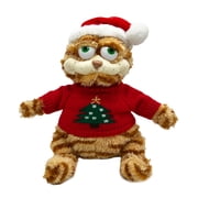 Fat Orange Cat Plush Toy- Cockeyed Santa Edition with Hat and Sweater-Striped Kitty Cat Stuffed Animal with Dress- Christmas Special 11 inch