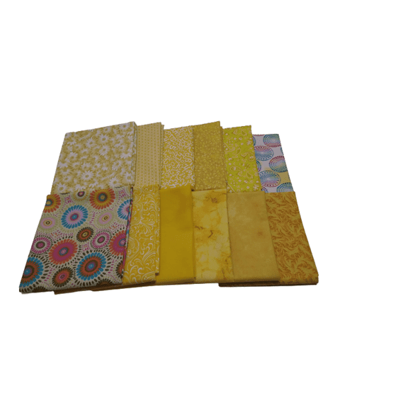 Fat Quarter Bundle Assorted Yellow Prints, 12pcs