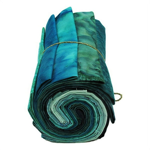 Fat Quarter Bundle - Hoffman 1895 Watercolors Teal Treasures Blues Greens Batiks 12 Count Fat Quarters (1895FQ-21-TEAL) M527.08