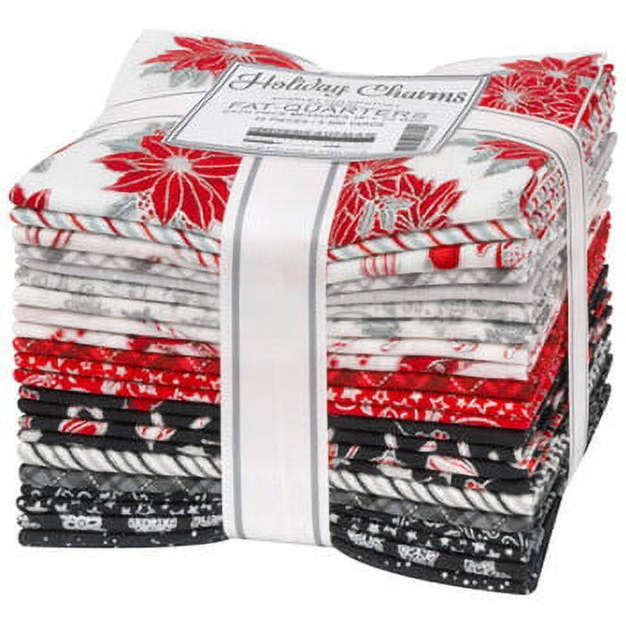 Fat Quarter Bundle Holiday Charms Scarlet Colorstory Christmas Winter Red Black White Silver Metallic Robert Kaufman Quilter's Cotton 22 Fat Quarters (FQ-1882-22) M203.29
