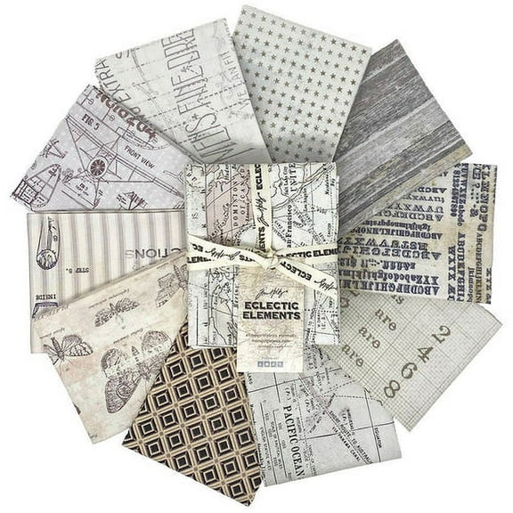 Fat Quarter Bundle - Tim Holtz Eclectic Elements Monochrome FreeSpirit 10 Count Fat Quarters Assorted Cotton Fabric Precuts (FB8FQTH.MONOCHROME) M209.23
