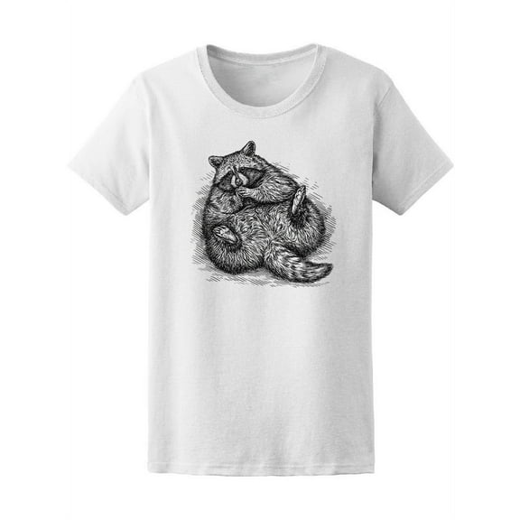 Fat Raccoon Eating B&W  T-Shirt Women -Image by Shutterstock, Female Large