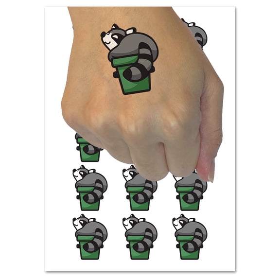 Fat Raccoon Sitting in Trash Can Water Resistant Temporary Tattoo Set Fake Body Art Collection - 54 1" Tattoos (1 Sheet)