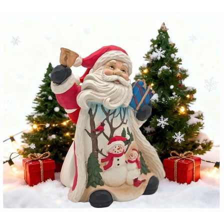 Fat Santa Claus Figurine Snowman - Resin Santa Collectibles with Gift Box and Bell, Santa decorations indoor for Nativity Tabletop, Shelf Creative Sculpture Decor，8.7”H