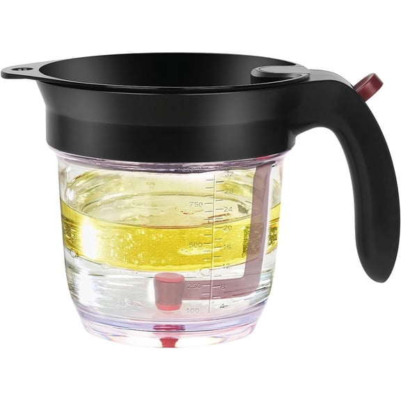 Fat Separator With Bottom Release 4 Cup 33.8 oz Kitchen Grease Separator Gravy Separator Fat Skimmer with Oil Strainer Measuring Cup for Cooking,stock separator soup separator