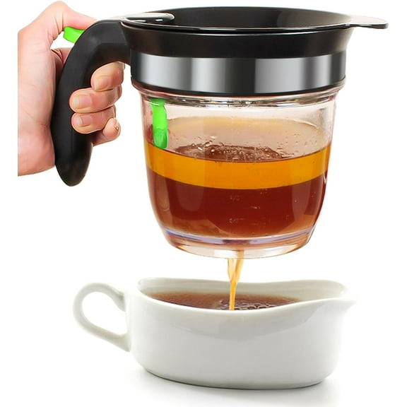 Fat Separator With Bottom Release, 4 Cup Gravy Separator for Cooking with Oil Strainer, Kitchen Gadgets Grease Separator Packaged with a 3-in-1 Multifunctional Peeler (Red)