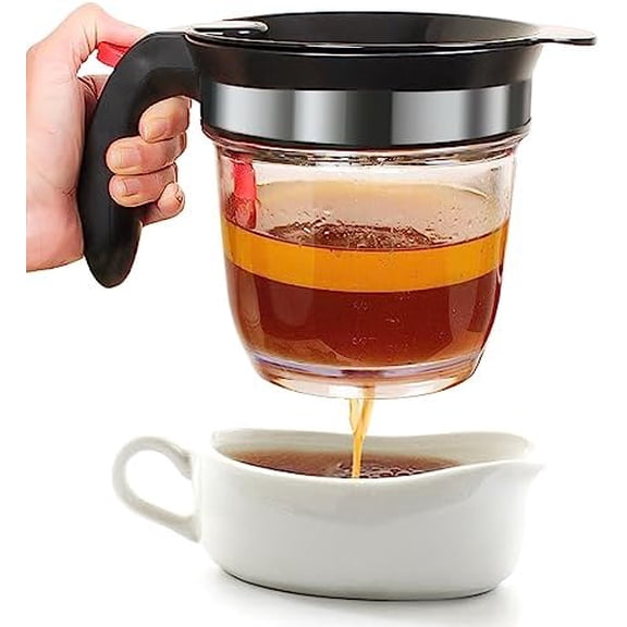 Fat Separator With Bottom Release, 4 Cup Gravy Separator for Cooking with Oil Strainer, Kitchen Gadgets Grease Separator Packaged with a 3-in-1 Multifunctional Peeler (Red)