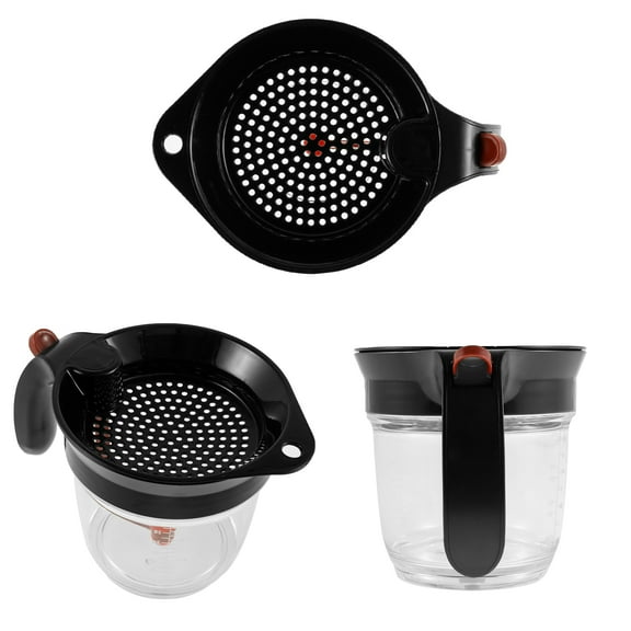 Fat Separator with Bottom Release and Oil Strainer Fat Strainer 4 Cups or 1000ml Gravy Separator Measuring Cup Plastic Soup Oil Separator Fat Skimmer for Gravy Sauces and Other Liquids Black