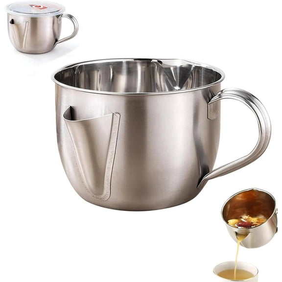 Fat Separator with Dual Spout Design, 35oz Reusable Gravy Fat Separator Cup, Stainless Steel Gravy and Sauce Strainer for Broth, Soup, Stew, Hot Pot, Cool Touch Handle