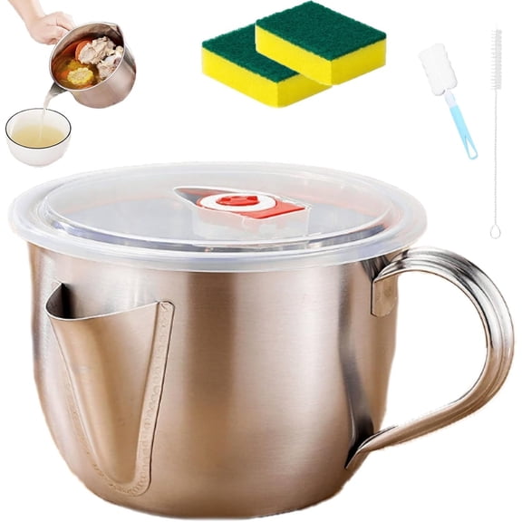 Fat Separator with Dual Spout Design, Stainless Steel Gravy Oil Grease Soup Separator Strainer Bowl, Broth Separator with Safe Handle, Gravy Separator & Grease Strainer Cup, Gravy and Sauce Strainer