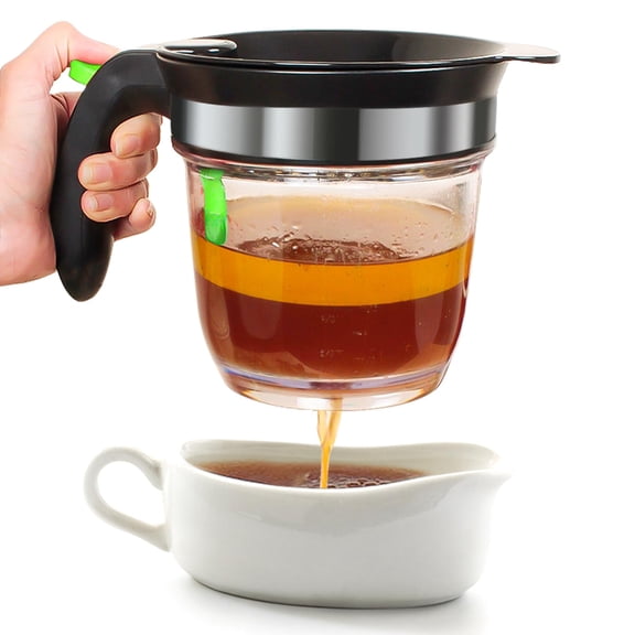 Fat Separator, Gravy Separator with Built-In Strainer and Bottom Release, Grease Separator for Healthier Cooking, Gravy, Broth, Soup, Sauces and Cooking Juices, 950ml Capacity1 Pack