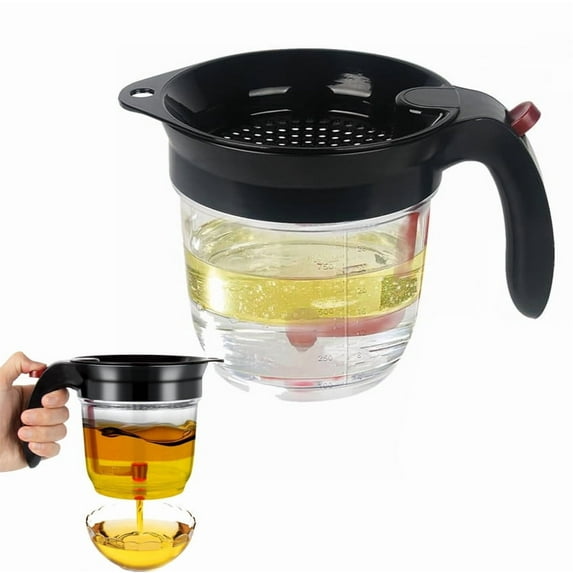 Fat Separator, Gravy Skimmer with Oil Strainer and Bottom Release 4 Cup Gravy Grease Separator Glass for Cooking Healthier Kitchen Gadgets