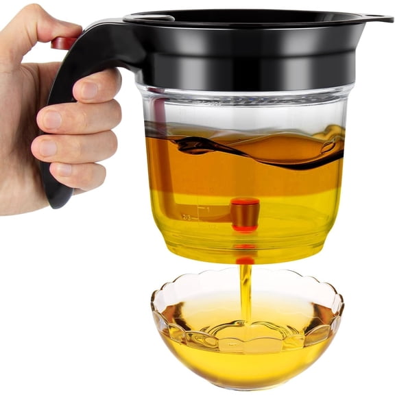 Fat Separator,Grease Separator for Cooking,Bottom-Release Fat Separator with Built‑in Strainer Mess‑Free Pouring Efficient Grease Separation,Oil Separating Bowl For High-capacity(Black)
