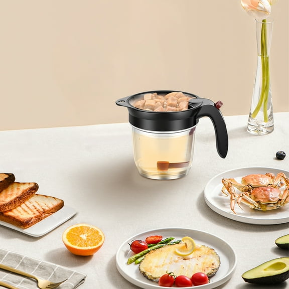 Fat Separator with Scale 4 Cup Oil Separator Practical Gravy Separator Portable Fat Strainer Separator Gravy Strainer with Dish Sponge Multifunctional Peeler for Home Kitchens