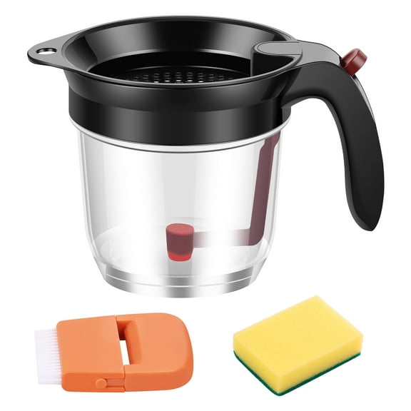 Fat Separator with Scale 4 Cup Oil Separator Practical Gravy Separator Portable Fat Strainer Separator Gravy Strainer with Dish Sponge Multifunctional Peeler for Home Kitchens