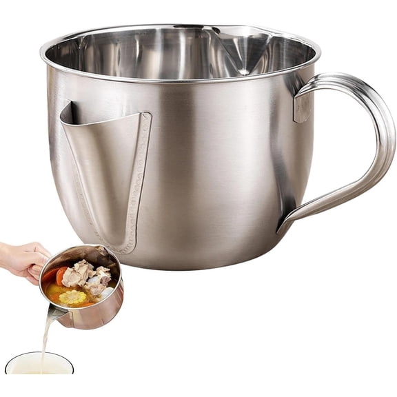 Fat Separator With Dual Spout Design, Reusable Stainless Steel Fat Separator Cup for Broth, Soup, Stew, Hot Pot, Kitchen Cooking Gadget with Brush