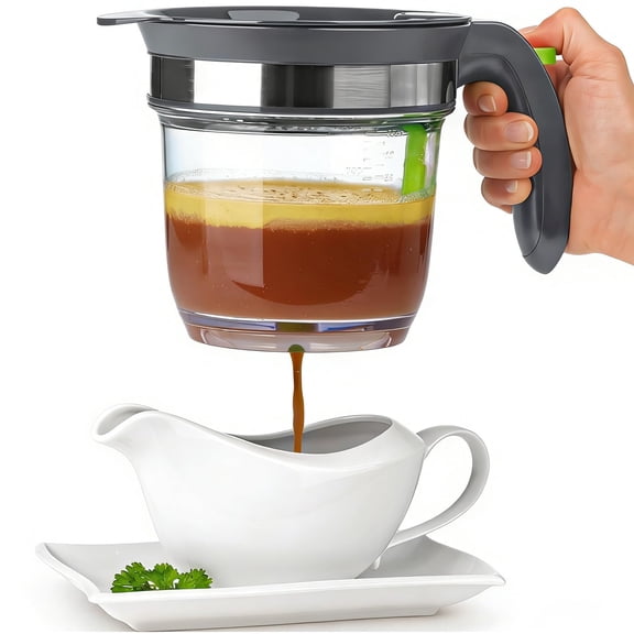 Fat Separator for cooking, 4 Cups Plastic Fat Strainers with Bottom Release, Gravy Grease Separator, Soup Oil Separator Measuring Cup