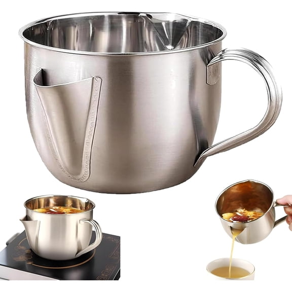 Fat Separator with Dual Spout Design, Gravy Separator, Stainless Steel Gravy and Sauce Strainer for Broth, Soup, Stew, Hot Pot, Cool Touch Handle