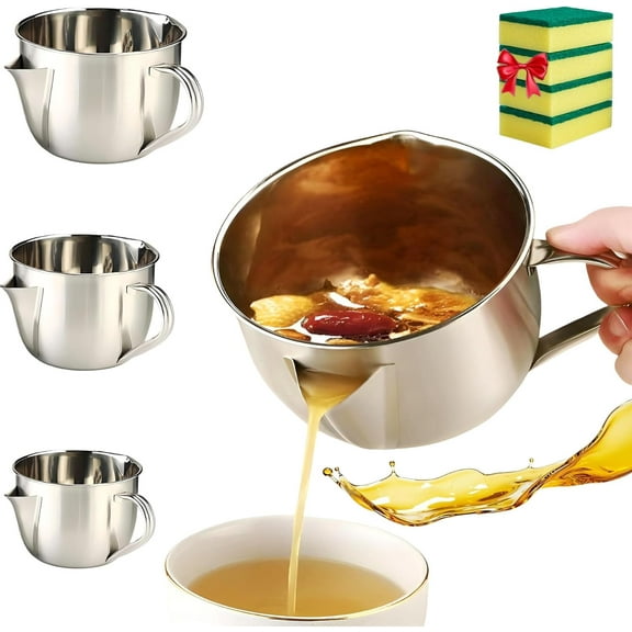 Fat Separator with Dual Spout Design, Stainless Steel Gravy Separator and Oil Strainer with Cool-Touch Handle, Grease for Broth, Soup, Stew