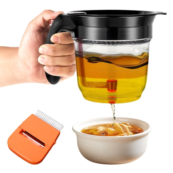 Fat Separator with Strainer and Bottom Release 33 oz Gravy Grease Separator for Kitchen Cooking Oil Separators with Peeler