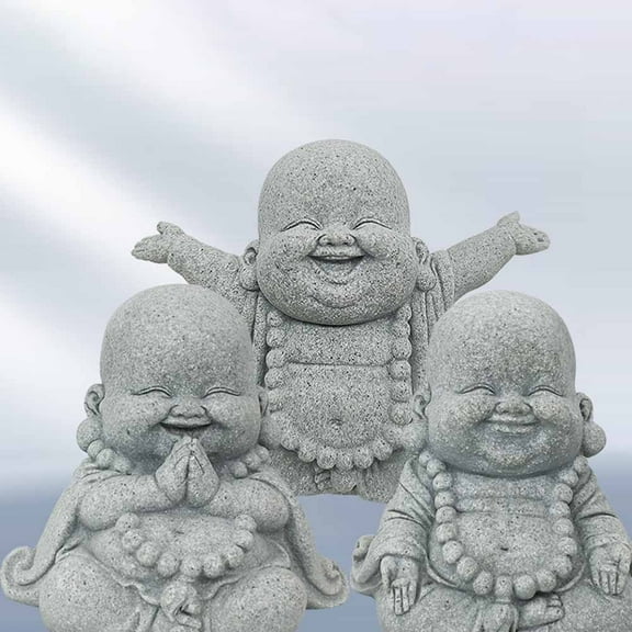 Fat Smiling Buddha Garden Ornament Sandstone Effect Outdoor Indoor Statue Decor