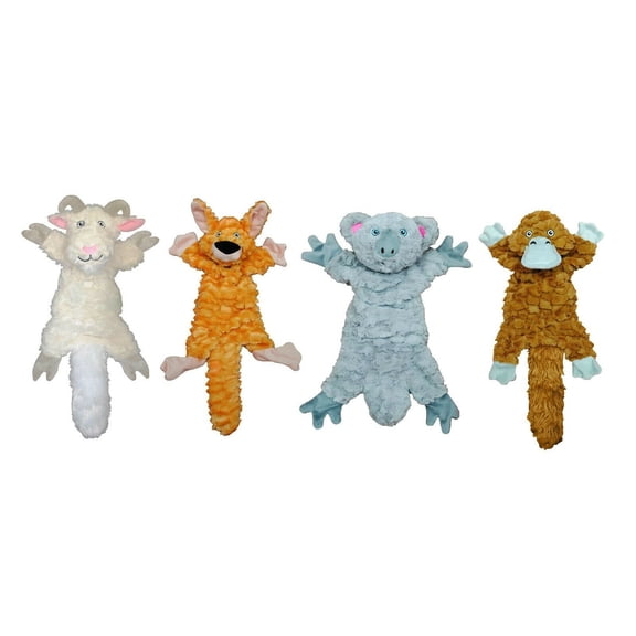 Fat Tails Dog Toys Soft Plush Squeaker Stretch Crinkle Tugs Choose Character 16" (All 4 Characters)