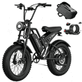 thumbnail image 1 of Fat Tire Electric Bike for Adults, 20" Dirt E Bike for Off Road, Commuting | Mountain Ebike with 1500W Peak Motor, 48V 15Ah Removable Battery, 60 Miles PAS Range, All Terrains Electric Bicycles, 1 of 8
