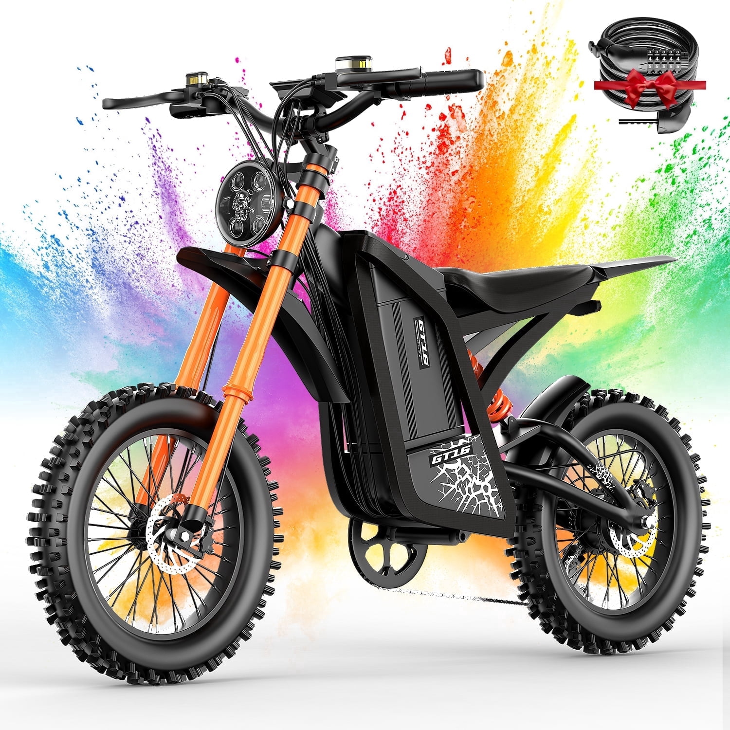 ASKGO GT16 Electric Dirt Bike for Adults,3000W Peak Electric Motorcycle 40MPH 48V 30A Battery,100Miles Electric Bike,16"Tire Ebike,Dual Hydraulic Brakes E Mountain Bike,Full Suspension,UL2849