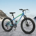 thumbnail image 1 of Fat Tire Mountain Bike with Dual Disc Brake, 21 Speeds High-Carbon Steel Frame Bike with Front Suspension, Adult Sport Bicycle for Men and Women, Blue and Green, 1 of 7
