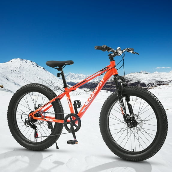 Fat Tire Mountain Bike with Dual Disc Brake, 21 Speeds High-Carbon Steel Frame Bike with Front Suspension, Adult Sport Bicycle for Men and Women, Orange