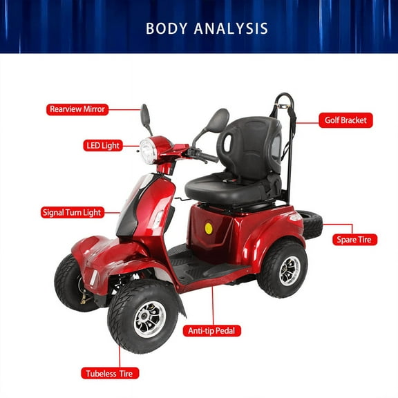 Fat Tire Off-Road Adult Mobility Scooter, Senior All-Terrain Stable Mobile Scooter, Best Powerful Motorized Battery Scooter
