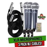 Fat Toad Dynamic Vocal Microphones with XLR Mic Cables & Clips (3 Pack) - Cardioid Handheld, Unidirectional for Studio Recording, Live Stage Singing, DJ, Karaoke - Pro Audio 20ft Mic Cords, 3-Pin Wire