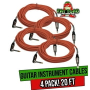 Fat Toad Guitar Cables 4 Pack Right Angle Instrument Cord - 20 FT 1/4 Inch Straight-End Wires for Electric Guitar, Bass, Keyboards and Music Sound Recording Studio - Shielded 24 AWG Patch Conductor