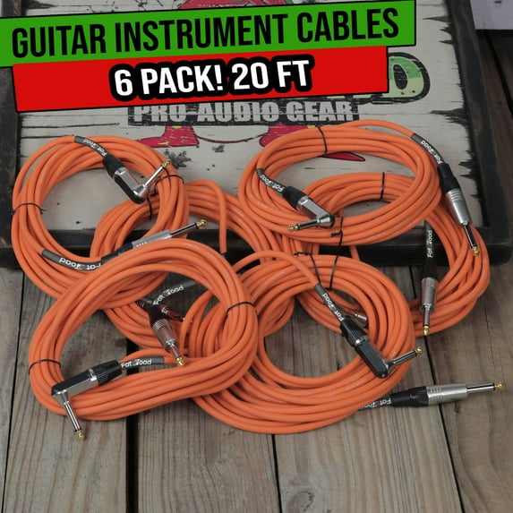Fat Toad Guitar Cables Right Angle 20FT ¼ Jack 6 Cords Instrument Speaker Wires