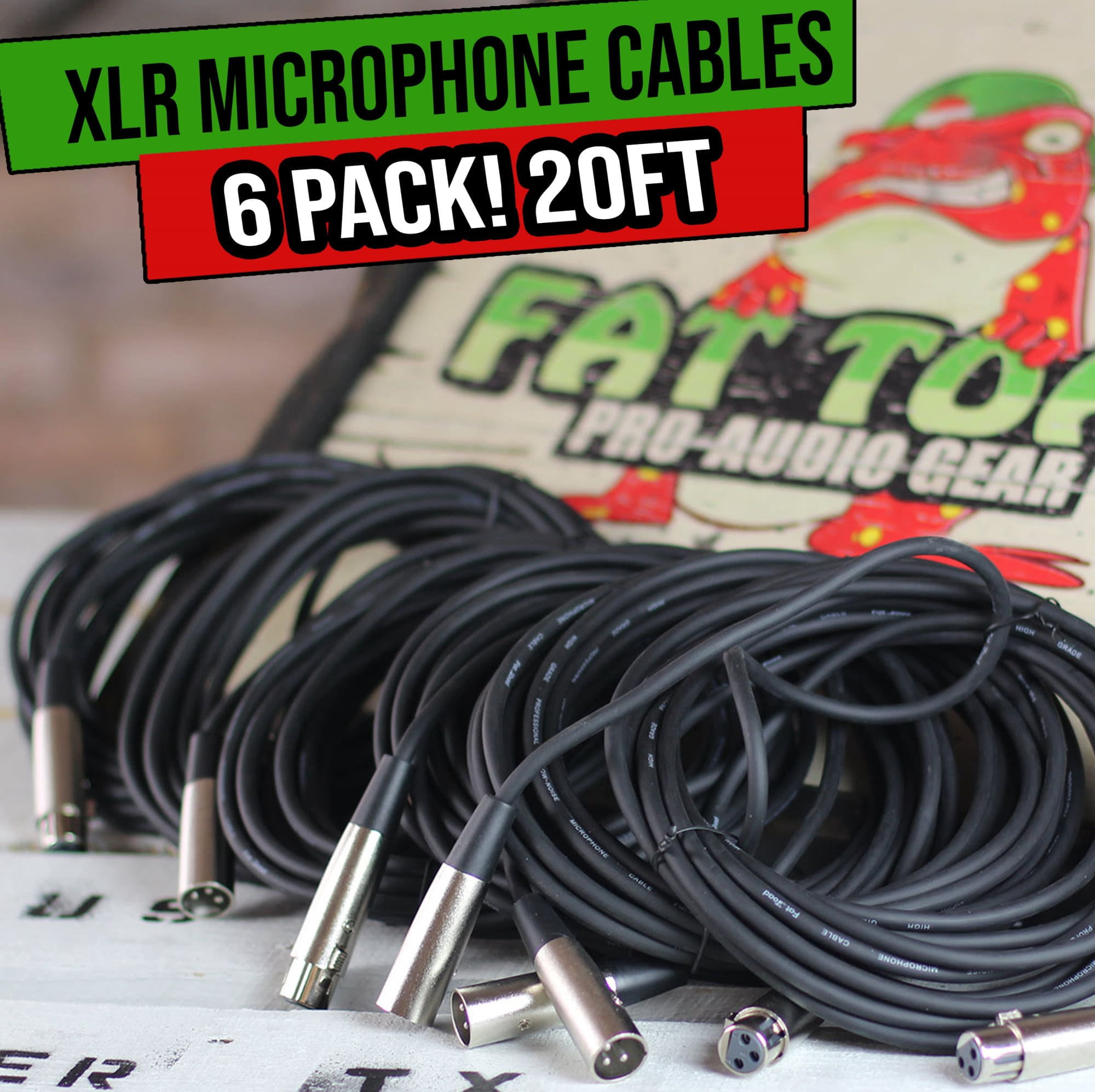 Fat Toad Microphone Cords 20FT - 6 PACK XLR Cable Wire Female Male Recording PA
