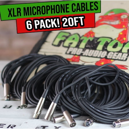 Fat Toad Microphone Cords 20FT - 6 PACK XLR Cable Wire Female Male Recording PA