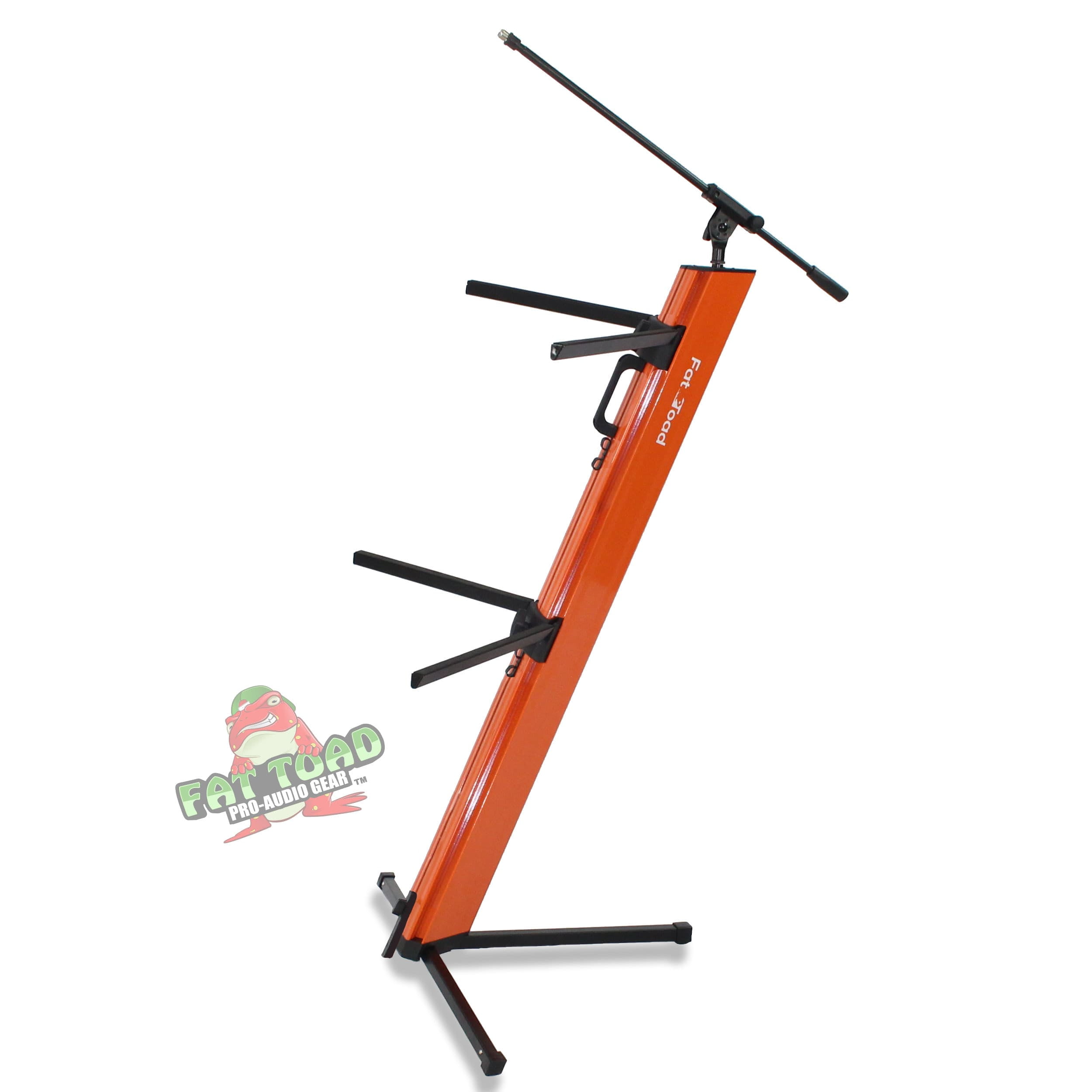 Fat Toad Professional 2-Tier Column Keyboard Stand with Mic Boom Arm Adapter Double Sliding Electronic Piano Tower Mount Platform Holder for Digital Turntable, DJ Audio Gear, Studio Synthesizer