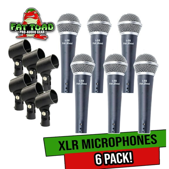 Fat Toad Professional Cardioid Dynamic Microphones & Clips (6 Pack) - Vocal Handheld, Unidirectional Mic Singing Microphone - Designed for Music Stage Performances & Studio Recording or PA DJ Karaoke