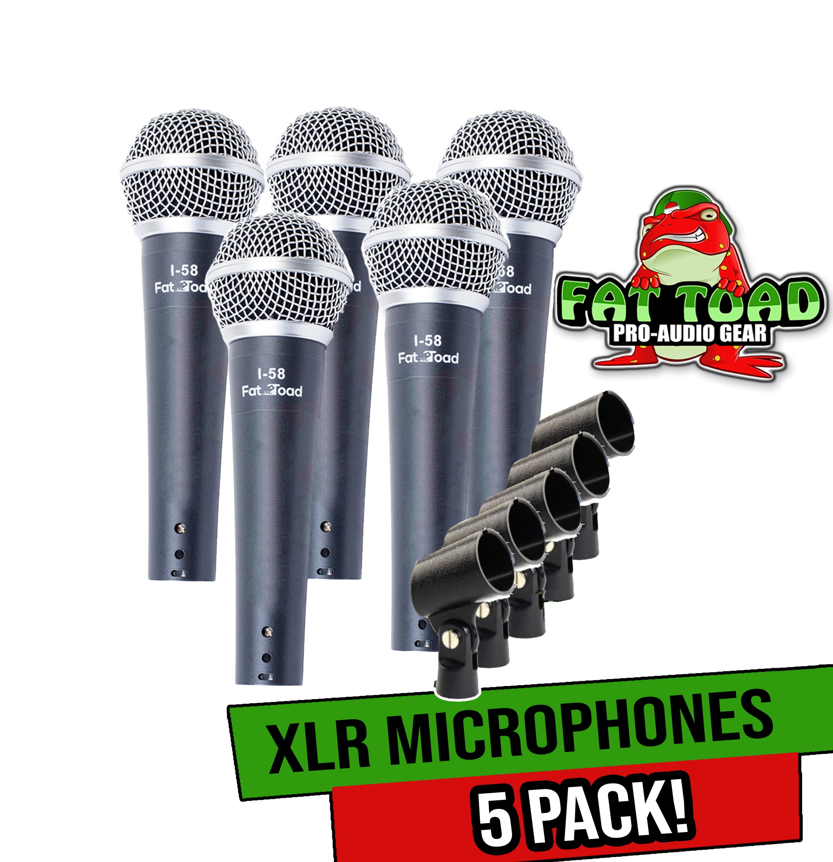Fat Toad Studio Recording Microphones with Clips (5 Pack) Vocal