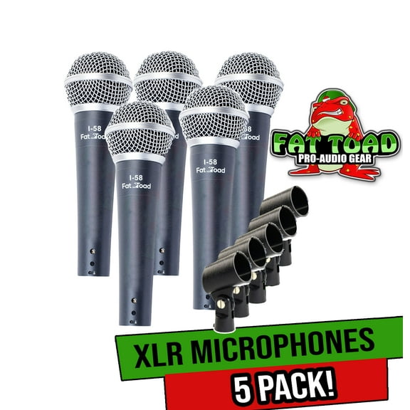 Fat Toad Studio Recording Microphones with Clips (5 Pack) - Vocal Handheld, Unidirectional Mic Professional Cardioid Dynamic Singing Microphone - Designed for Music Stage Performances or PA DJ Karaoke