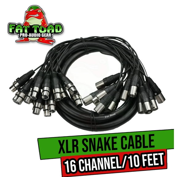 Fat Toad Studio XLR Snake Cable (16 Channels) 10 FT - Stage, Live Sound Recording Multicore Cords - Pro Audio Shielded Balanced Double-Sided Microphone Cables for DJ Digital Mixers or Amplifiers