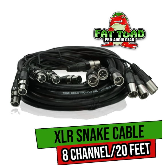 Fat Toad Studio XLR Snake Cable (8 Channels) 20 FT - Stage, Live Sound Recording Multicore Cords - Pro Audio Shielded Balanced Double-Sided Microphone Cables for DJ Digital Mixers or Amplifiers