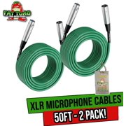 Fat Toad XLR Microphone Cables (2 Pack) - 50 ft Professional Pro Audio Green Mic Cord Patch with Lo-Z Connector - 20 AWG Shielded Wire and Balanced for Impeccable Recording Studio Mixer Gear