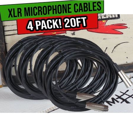 Fat Toad XLR Microphone Cables 20ft 4 PACK - DJ Pro Audio Studio Mic Cord Wire