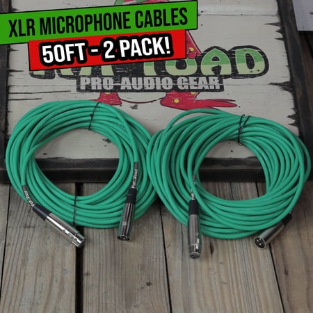 Fat Toad XLR Microphone Cables 50Ft 2 PACK - DJ Pro Audio Studio Mic Cord Wire